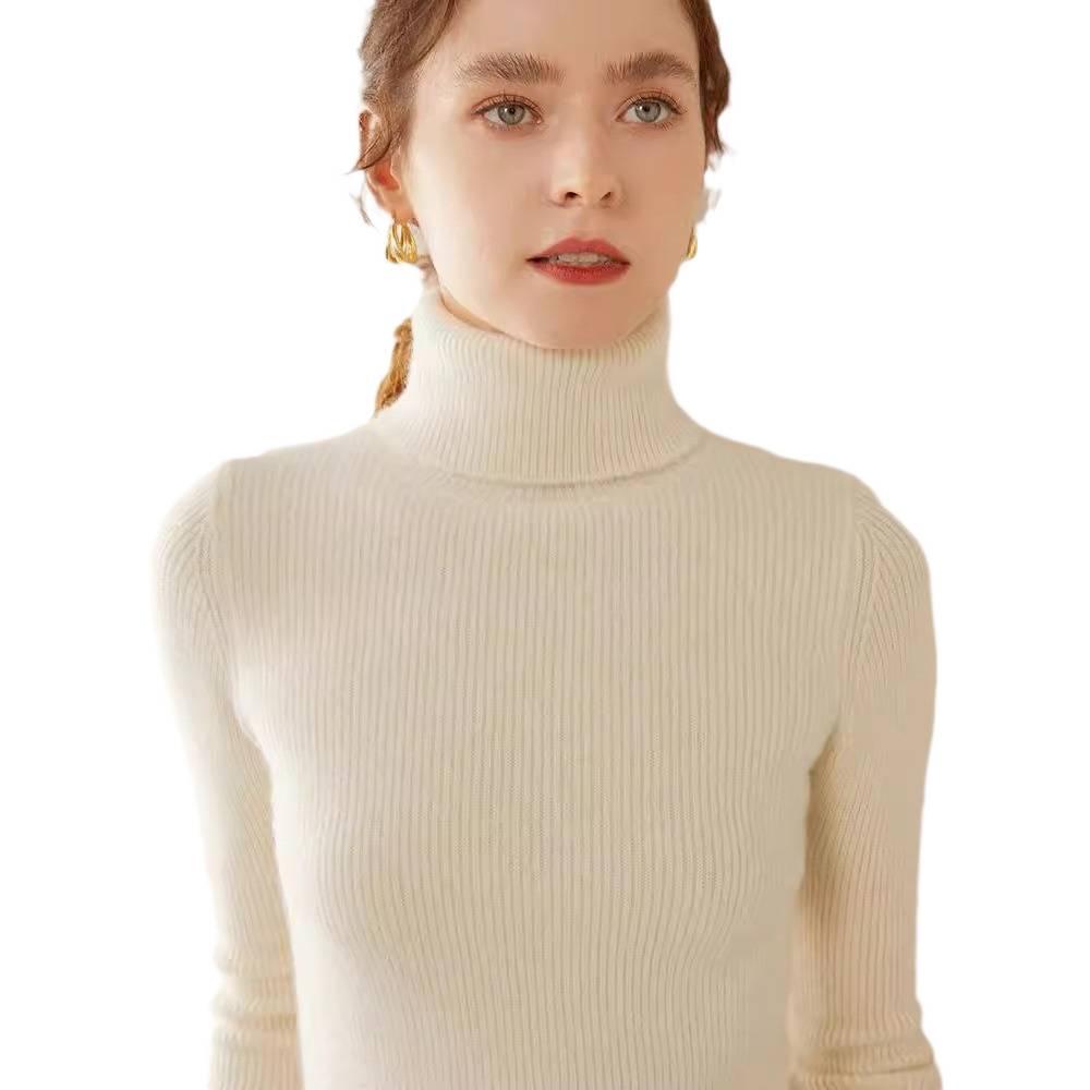Women's High Neck Striped Cashmere Sweater - Slim-Fit Seven-Needle Knit for Autumn & Winter
