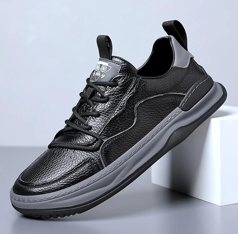 Leather Shoes Men's 2024 Spring and Autumn New Leather Mens Shoe Thick Soled Round Toe Mans Shoe Casual Breathable Shoes Loafers