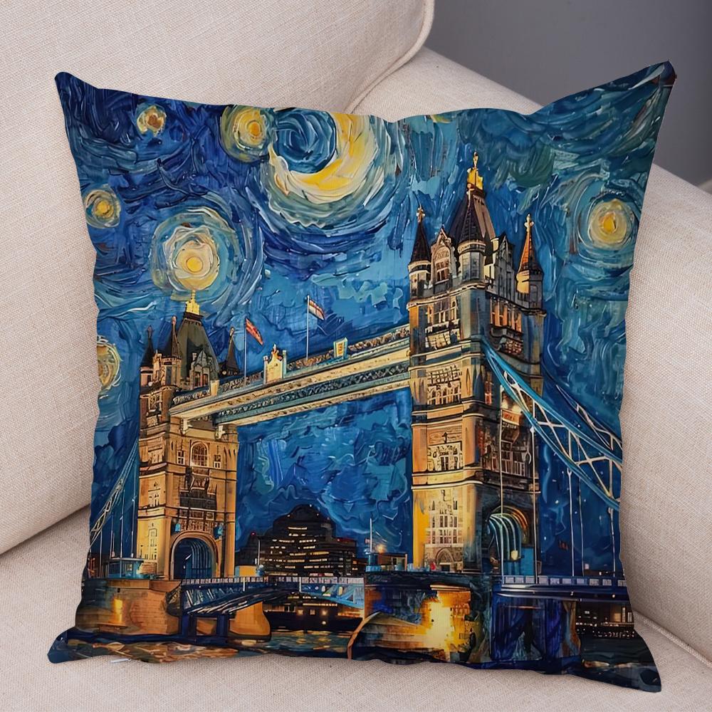 New York Paris London Rome Cushion Cover Decor Starry Sky Art Double Print Pillow Case Soft Plush Pillowcase for Sofa Home Car