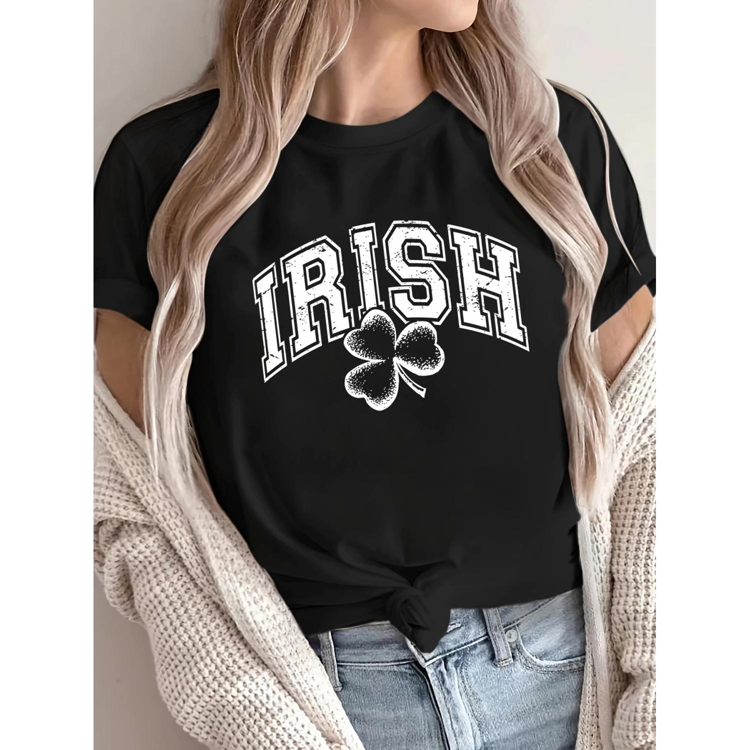 

Irish Green Clover Printing Women T-Shirt Summer Breathable Tee Shirts Casual Hip Hop Clothing All-Match Soft Woman T Shirt S чёрный