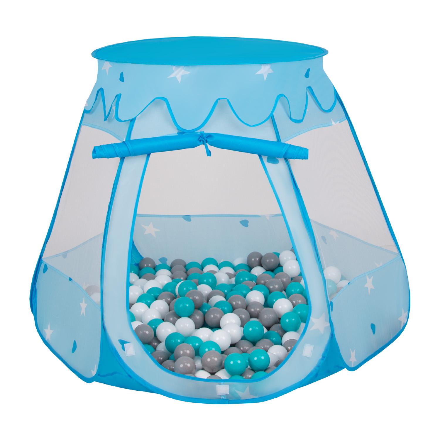 3en1 Tente de Jeux avec Tunnel Piscine à Boules avec Balles pour Enfants,  Multicolore: Gris/ Blanc/ Turquoise