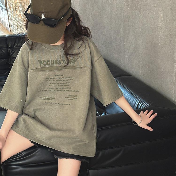 Koreanischer Stil Sommer-T-Shirt für Mädchen - Kurzarm, Trendy, Lockerer Schnitt, Rundhalsausschnitt, Personalisiert, Vielseitiges Oberteil für größere Kinder.