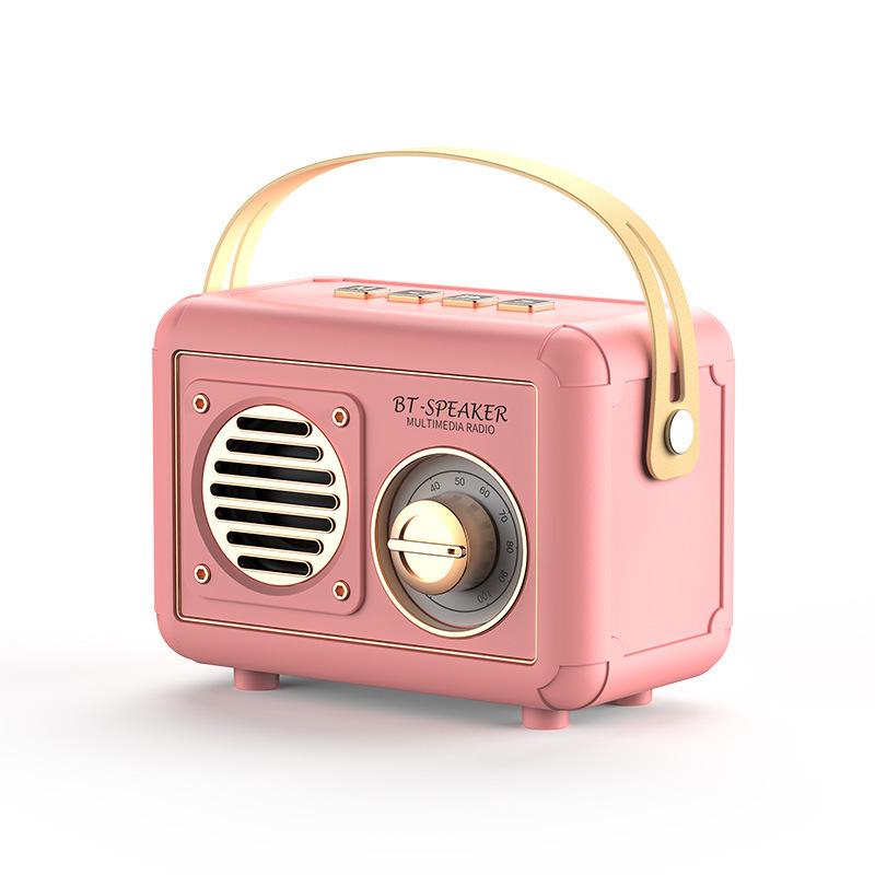 Retro FM Radio Portable FM Receiver Vintage Bluetooth Speaker Subwoofer TF/USB/Headphones Player Rechargeable Radios for Gift