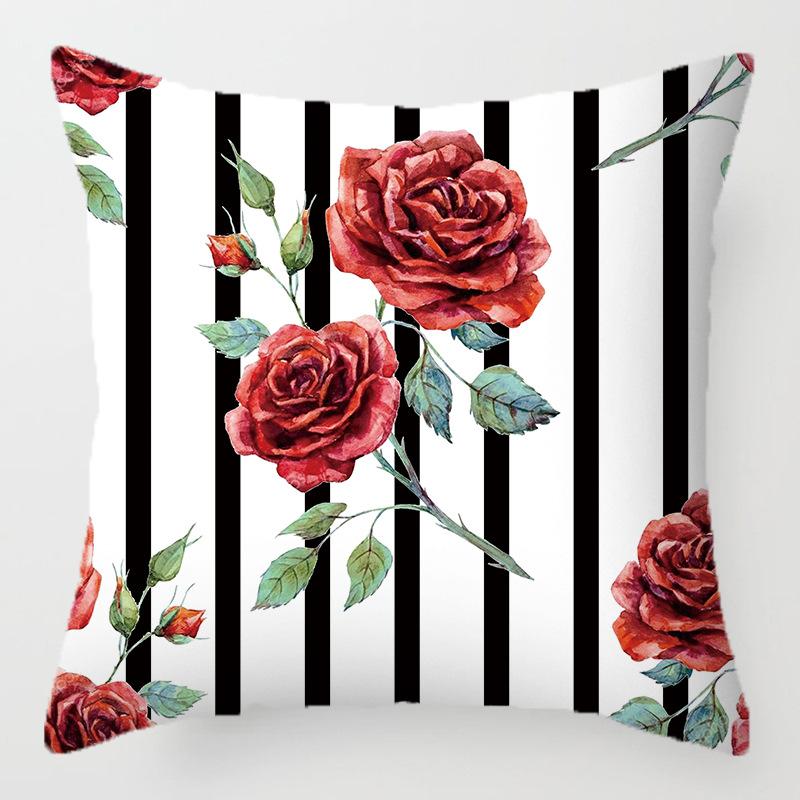 Colored Flower Pattern Series Throw Pillow Cover With Short Plush Print For Living Room Sofa Decoration Cushion Cover
