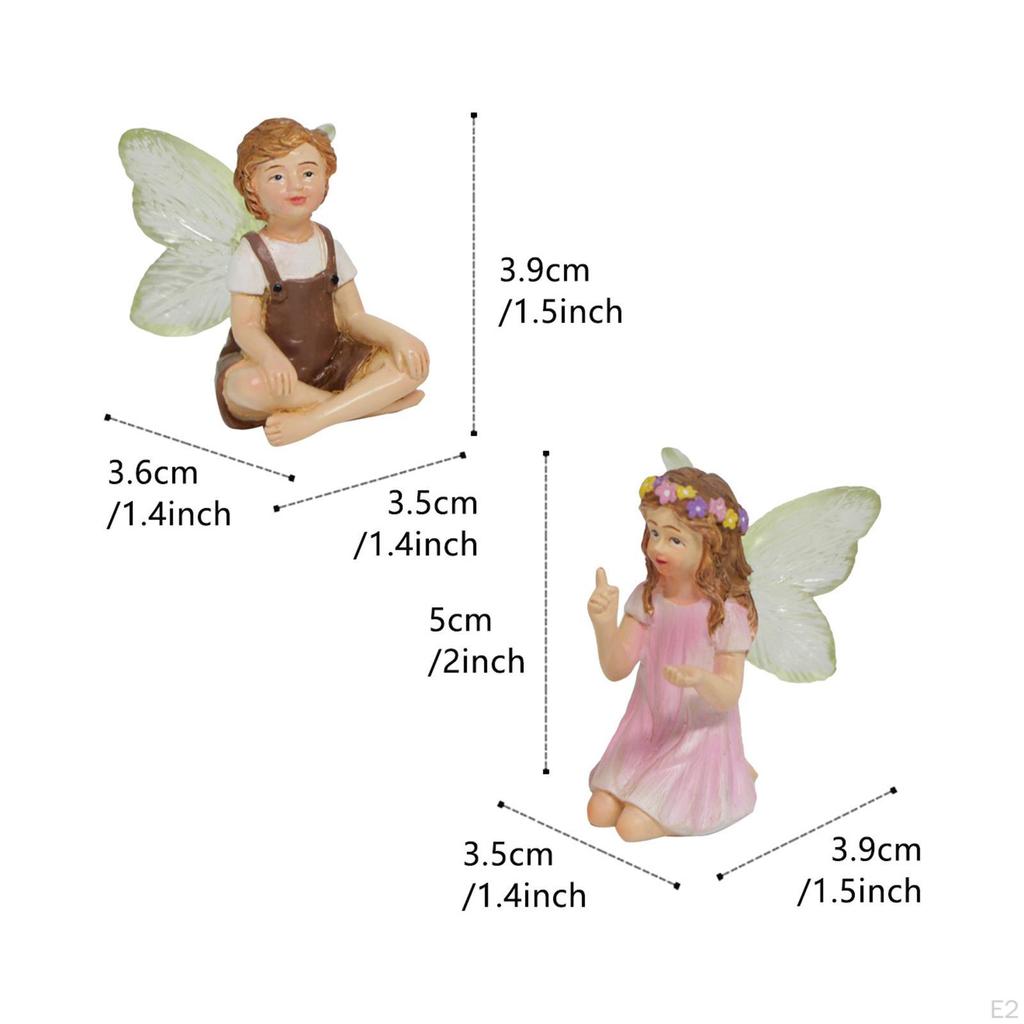 2Pcs Flower Fairy Sculptures Ornament Landscaping DIY Craft Miniature Fairies Figurines