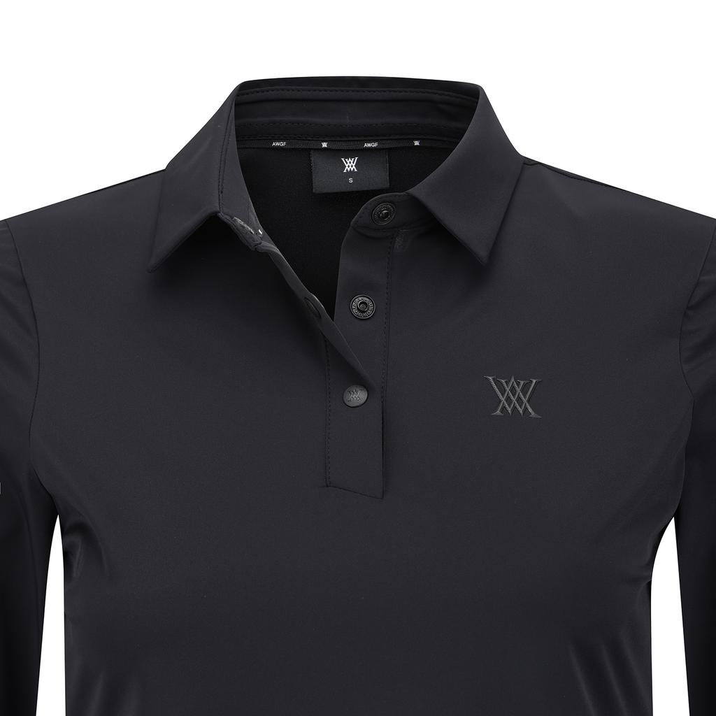 ANEW GOLF Women Solid Long Sleeve Collar T-Shirt_Bk