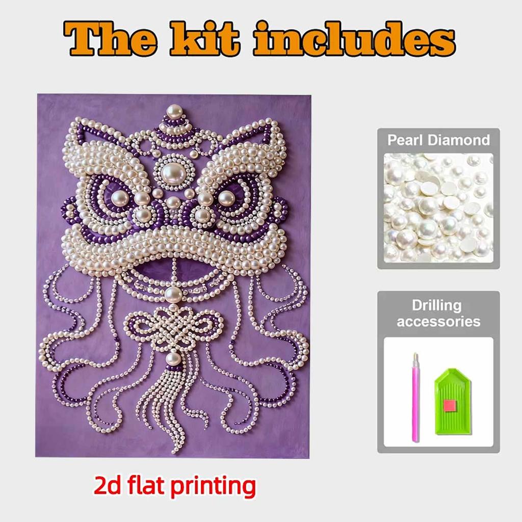 Crystal Pearl Painting 5D DIY Frame Decoration Painting Lion Dance Home Wall Decoration Transparent Pearl Gemstone Painting Picture Art Crafts