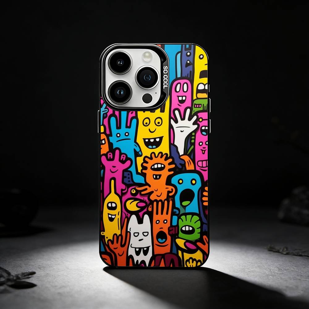 Мультяшный граффити чехол для телефона iPhone 17,16,15,14,13,12,11 Plus,Pro Max,XS,Цветной серебристый чехол для телефона iPhone15pro