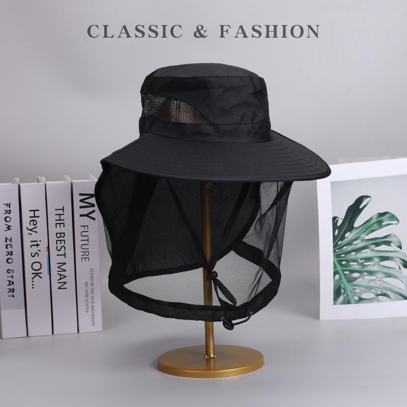 New outdoor face covering mountaineering hat men's fishing face covering large brim sun protection sun protection bucket hat