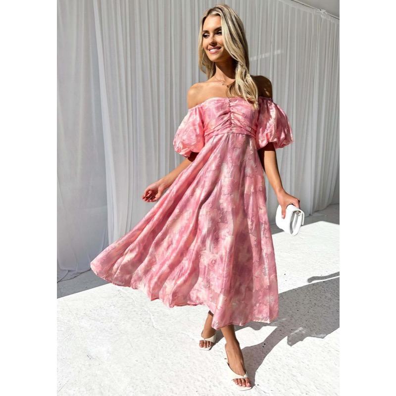 Bubble Sleeve Waist Cinching Temperament Dress for Women
