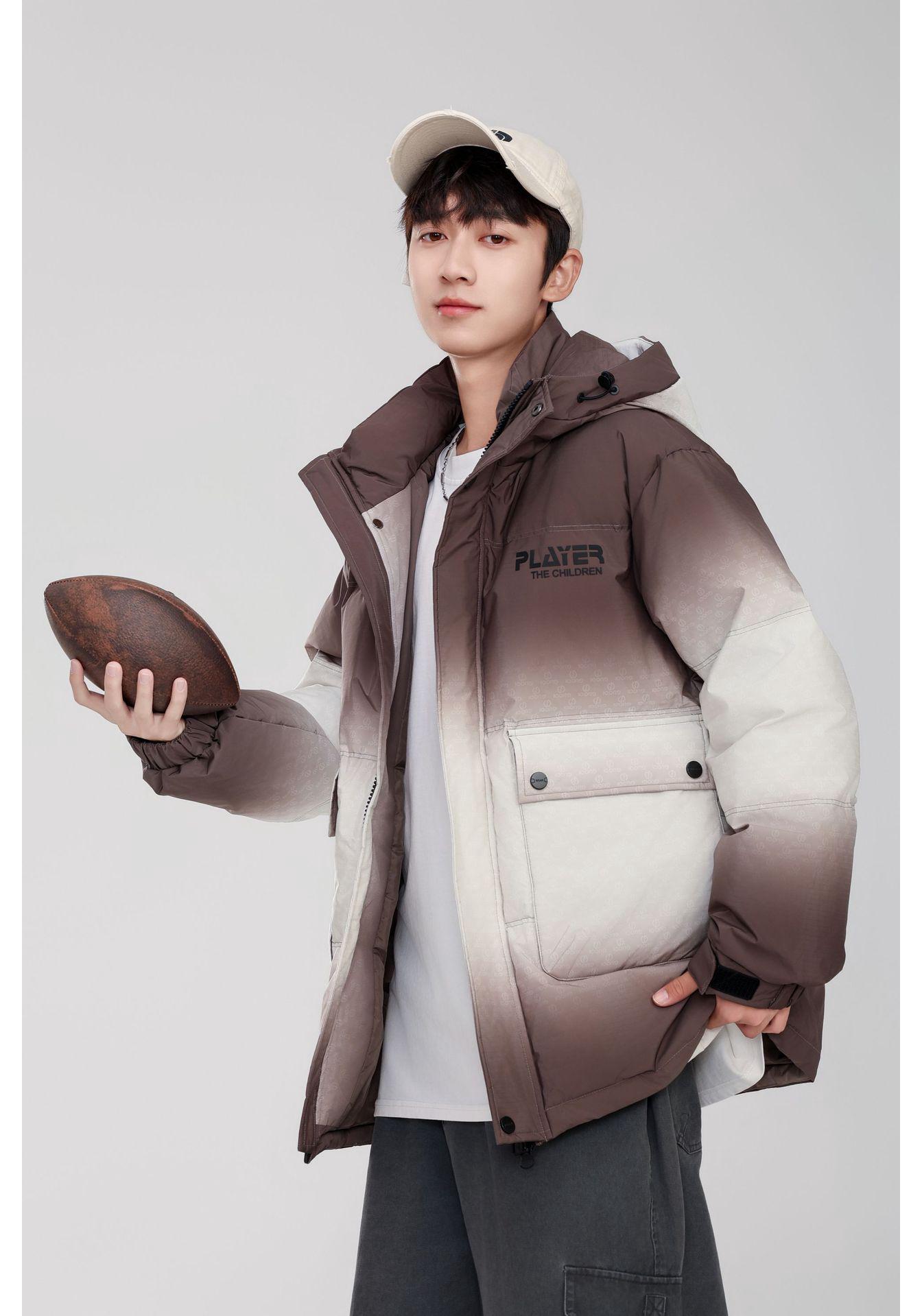 Boys Gradient Hooded Winter Down Jacket - Medium-Large, Warm & Casual 180 cm