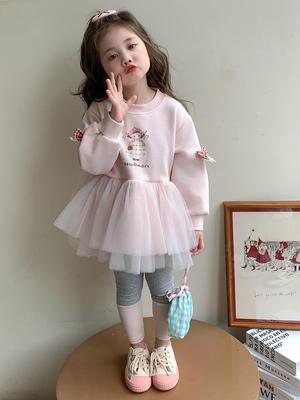 Korean Style Girls' Long Sleeve Sweatshirt Dress Set for Spring & Autumn 2025