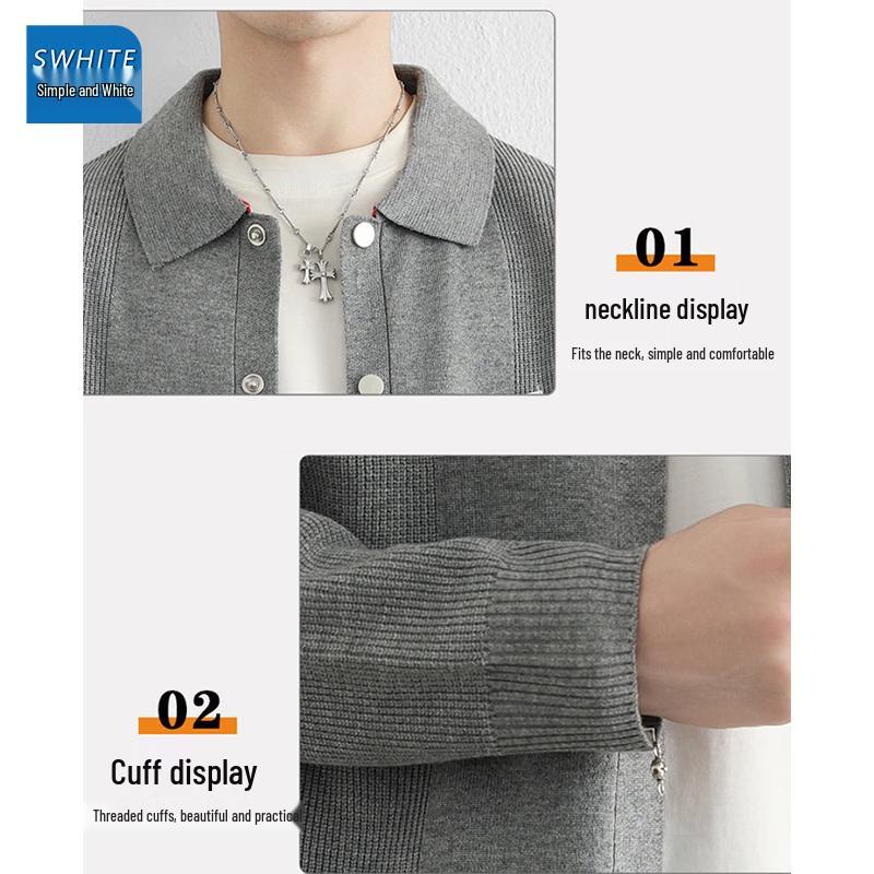Men's Contrast Collar Knit Cardigan - Casual Fall/Spring Jacket