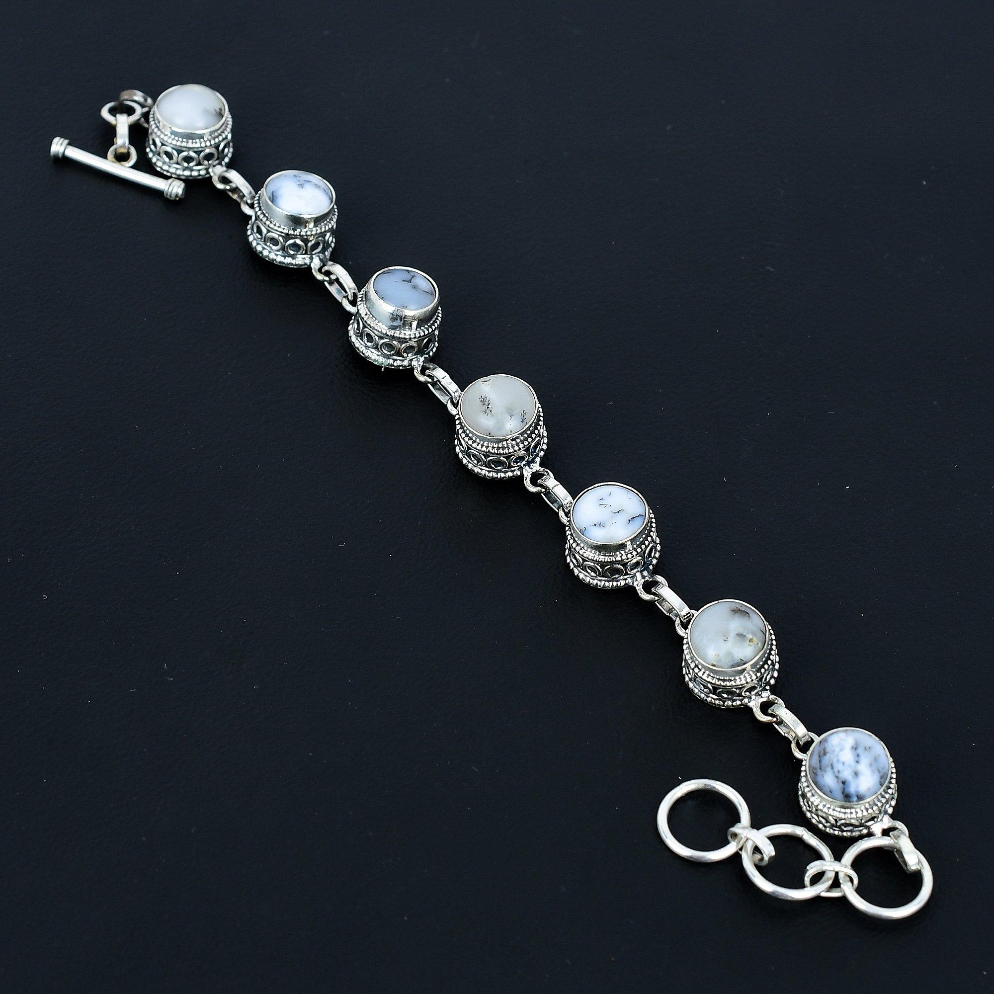 

Браслет из натурального дендритового опала, браслет из стерлингового серебра 925 пробы, браслет с регулируемой цепочкой, браслет ручной работы в стиле бохо, ювелирные изделия с драгоценными камнями, подарки на помолвку 8 белый