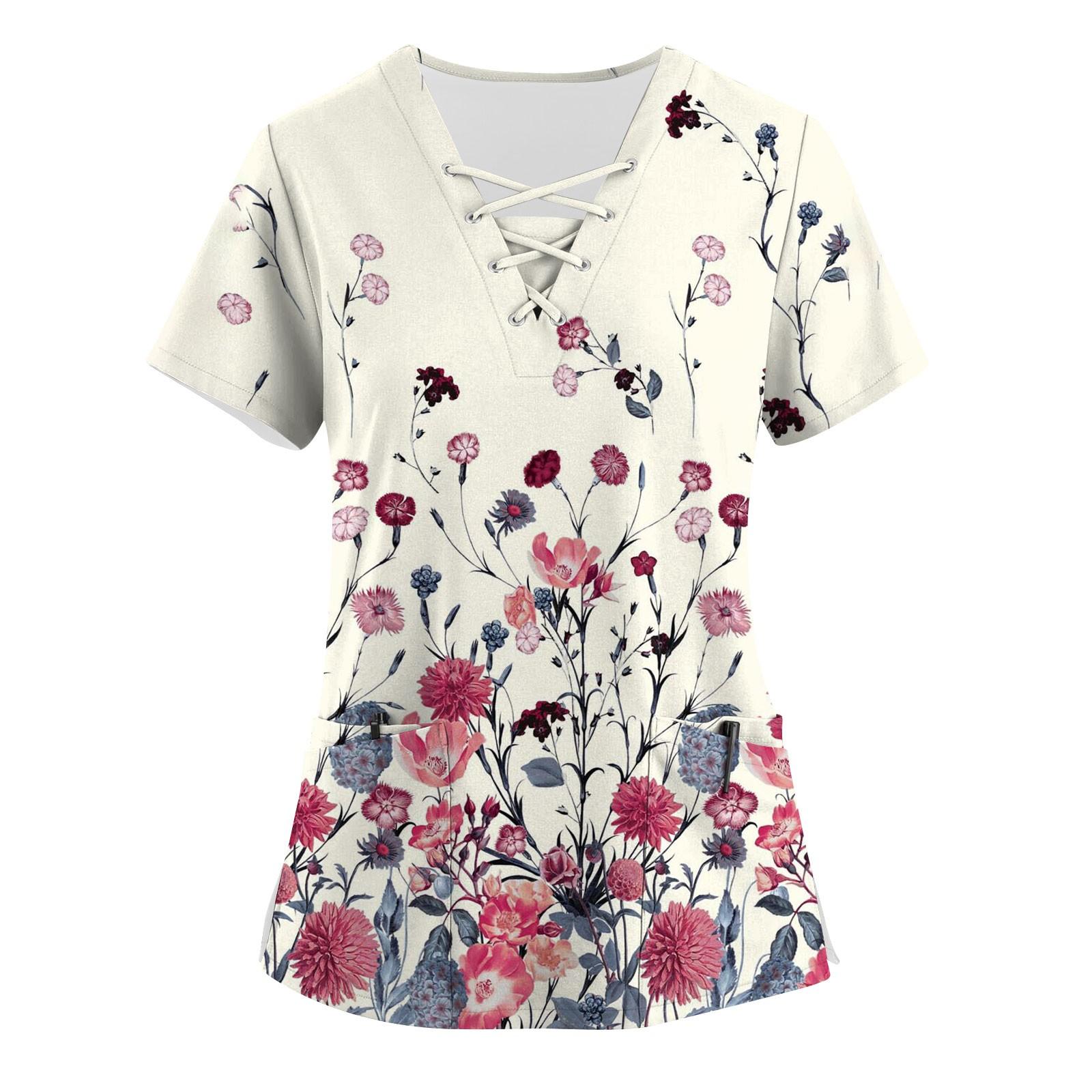 Женские топы с короткими рукавами и v-образным вырезом с принтом — фото 7