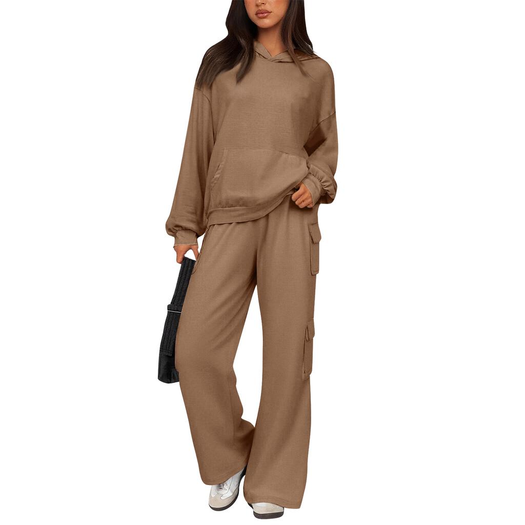 Women's 2 Piece Short Sleeve Sweatshirt Pants Set With Pockets Casual Sportswear