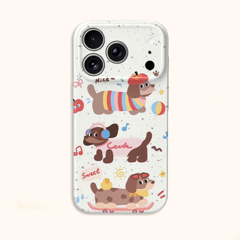 Playful Cartoon Dachshund Dog Stripe Sweater Skateboard Cute Pattern Art Film Aesthetic Protective Phone Case For iPhone 13 14 15 16 17 Pro Max Plus
