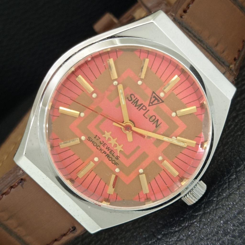 HAND-WINDING VINTAGE SIMPLON SWISS MENS REFURBISHED PEACH DIAL WATCH A704617-1