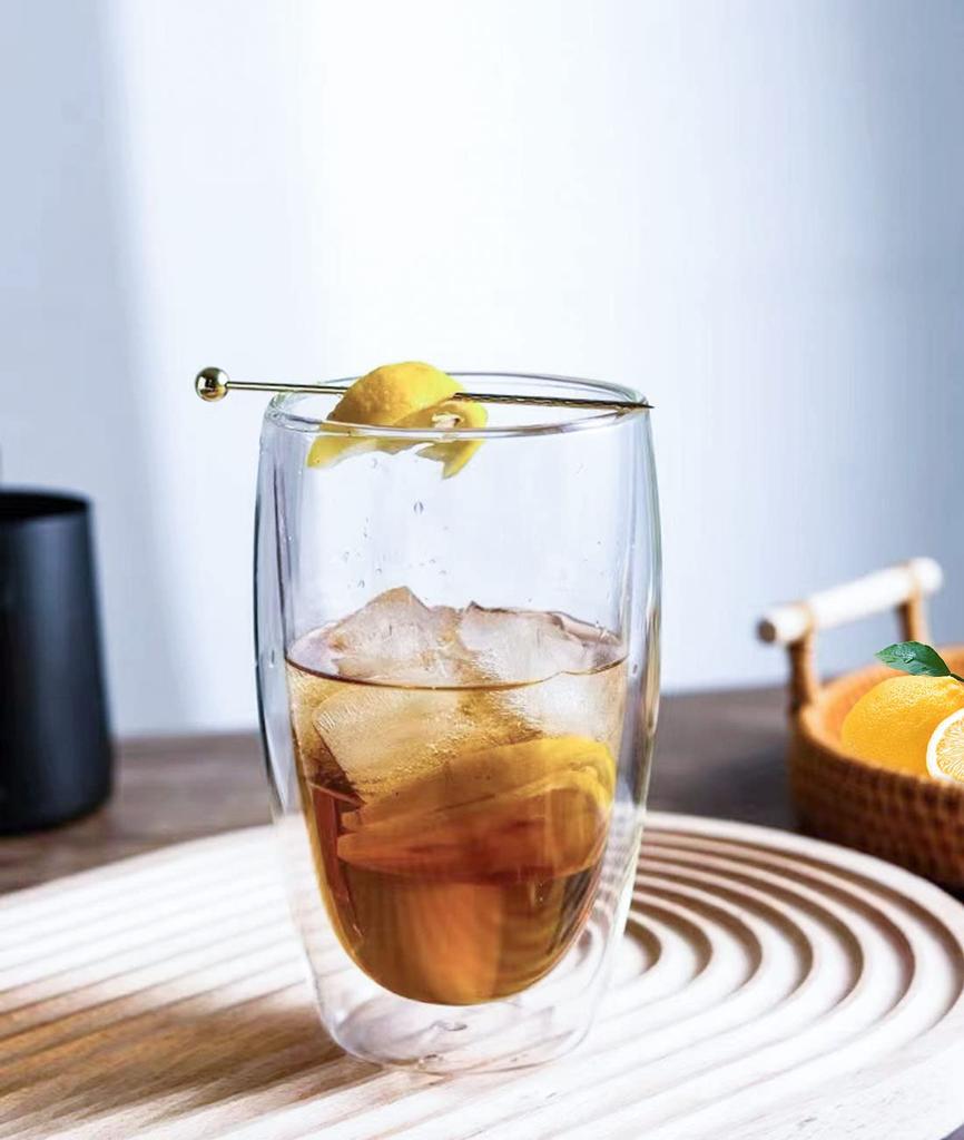 Yiteng Double-Walled Glasses, Set of 2, 450ml, Heat-Resistant, Double-Walled, for Coffee, Keeps Drinks Hot or Cold, Transparent, Condensation-Free, Mu