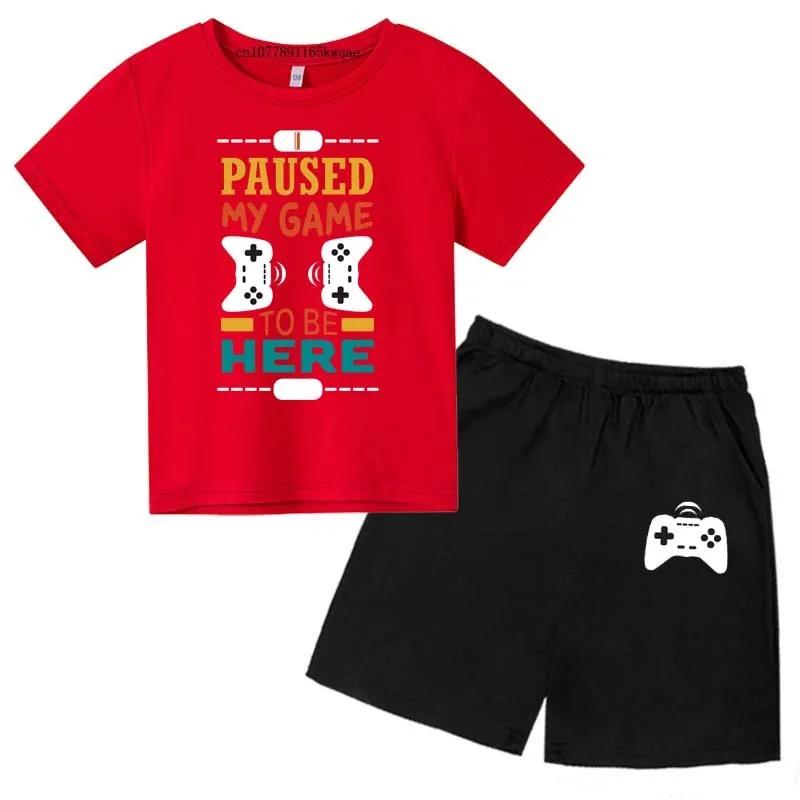 Kids Fashion Letter Print I Paused My Game Summer Sweat-wicking T-shirts+Shorts 2PCS Suits 2-13 Years Boys Girls Outfits Clothes