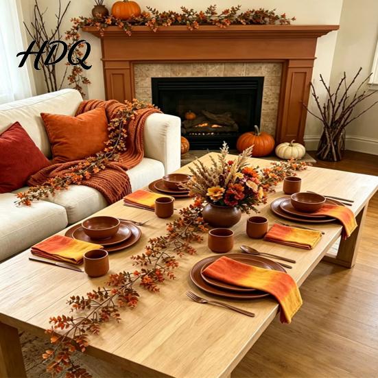 Reusable Floral Arrangement for Gift Box Artificial Fall Eucalyptus Garland Autumn Money Leaf Vine Faux Greenery Lifelike Plastic Plants Table