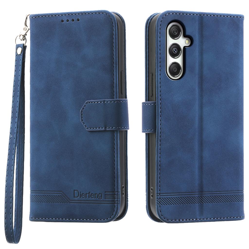 DIERFENG DF-03 For Samsung Galaxy M35 5G Leather Case Lines Imprint Wallet Phone Cover
