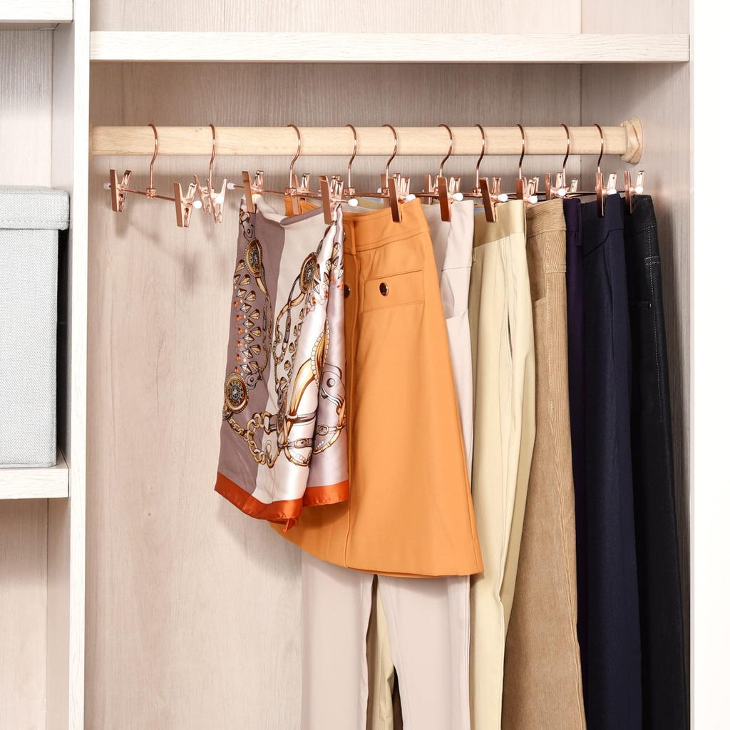 Amber Home Roségold Hose mit Verbindungsstahlmetall Praktische Starke Kompakte Kleiderbügel Kleiderbügel, 12er-Pack Haken, Platzsparende Kleiderbügel, Aufbewahrung,