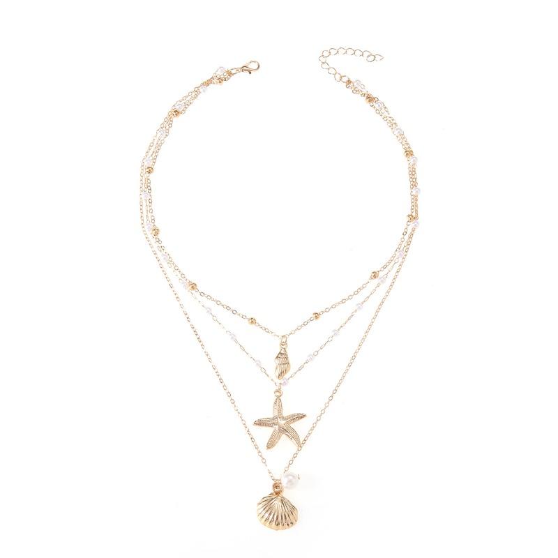 Niche Ocean Series Starfish Shell Conch Pendant Necklace Women's Summer Vacation Style Jewelry