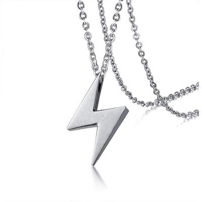 Necklace Silver Titanium Lightning Bolt Pendant Cool Lightning Symbol Necklace 50cm Chain Christmas Popular Gift Men's