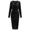 Winter Casual V-Ausschnitt Einfarbige Taille Samtkleid Für Damen