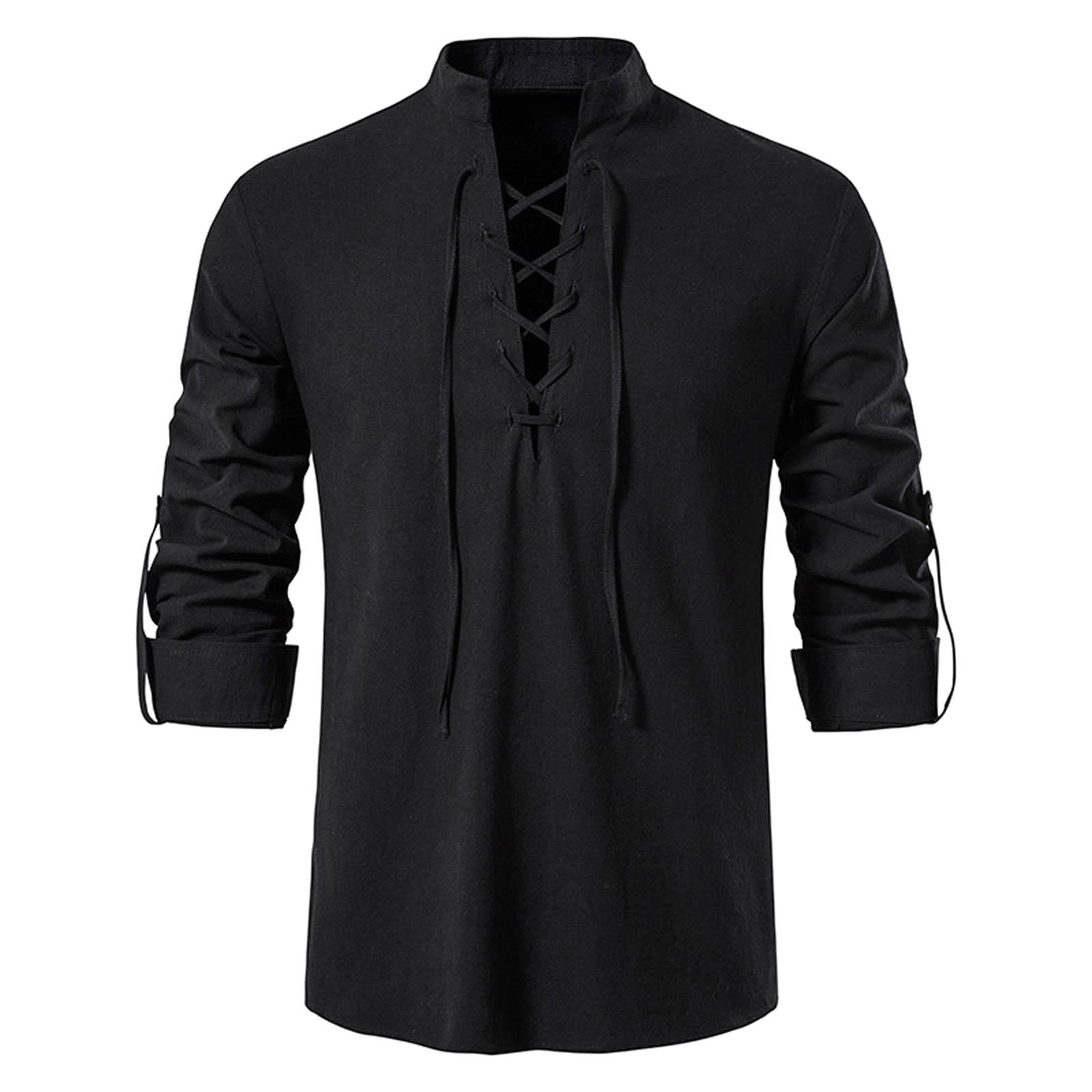 

Men s Casual Cotton And Linen Long,sleeved Shirt, Men s Retro Collared Stand,up Collar Shirt Top XL