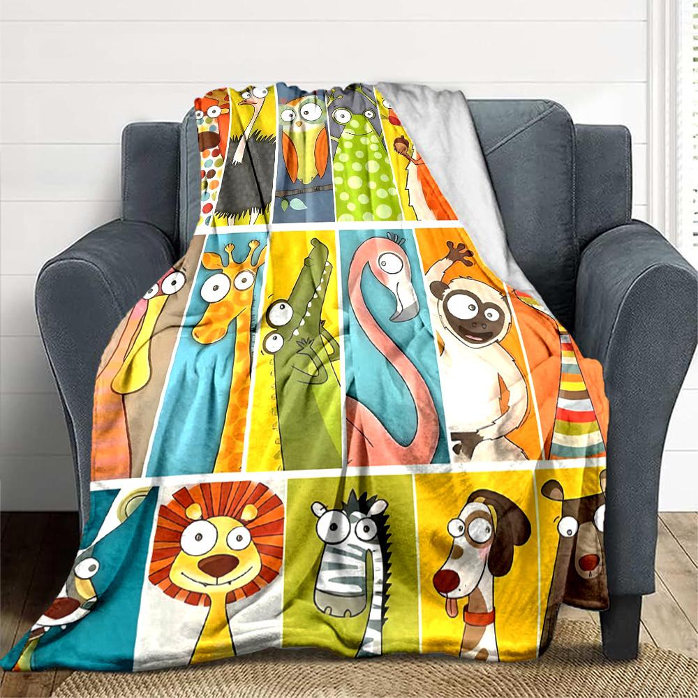 1pc Zoo Animals Print Blanket   Lightweight Flannel Throw Blanket For Sofa, Bed, Living Room, Office, Outdoor Travel, Camping