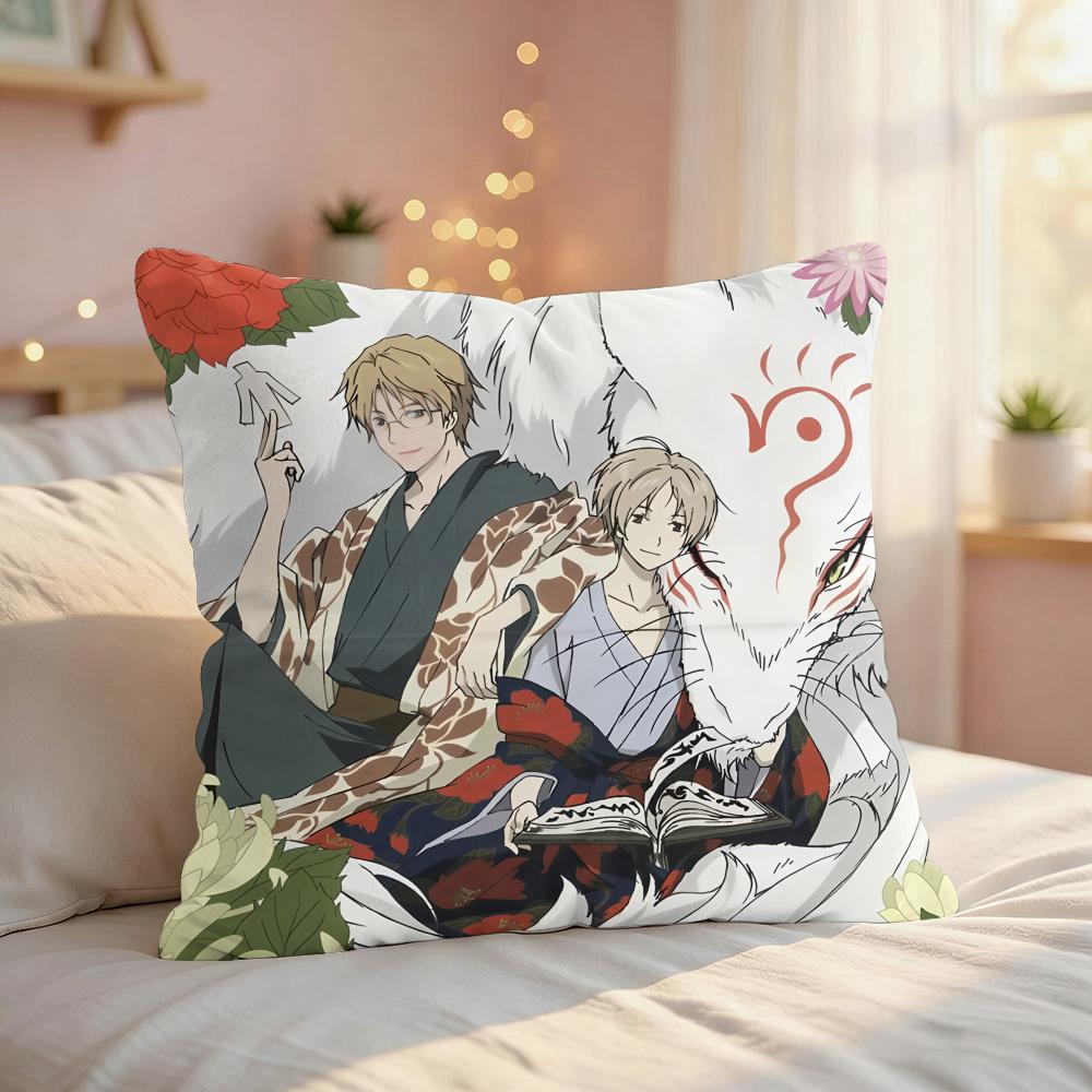 NNatsumes Book Of Friends Cushion Cover Silky Short Plush Invisible Zipper Dustproof Sofa Pillow Case For Home Decor