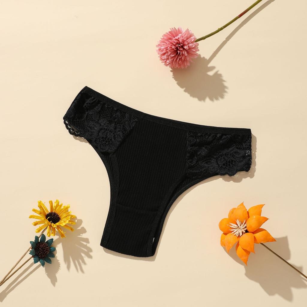 Women's Spring and Summer New Cotton Pure Color Thread Lace Low Waist Breathable Briefs