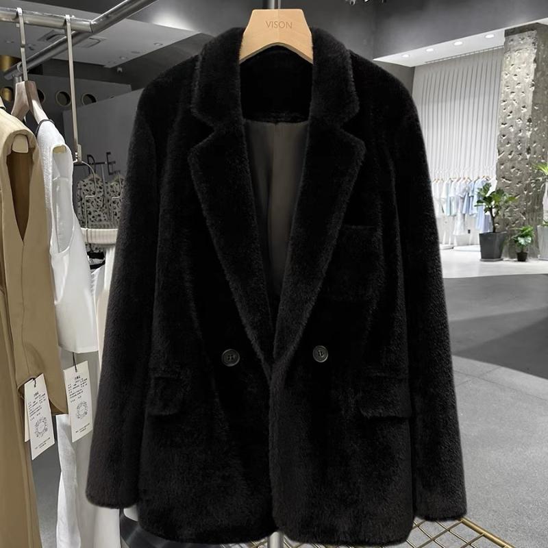

Зимний темперамент, высококачественная верхняя одежда, небольшой ароматный блейзер, женские топы, норковое бархатное пальто, женский белый пиджак Mao Mao S чёрный
