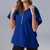 Women's Fashion Casual Color Half Zipper Pocket Short Sleeve Hoodie Top