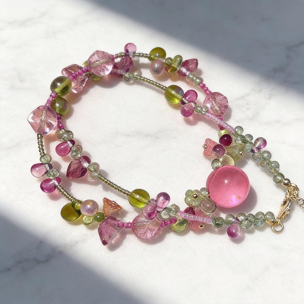 Sweet Pink Necklace Mixed-Color Korean Necklace Fruit Beaded Necklace Korean-Style For Beach Trips Holiday Parties Spring