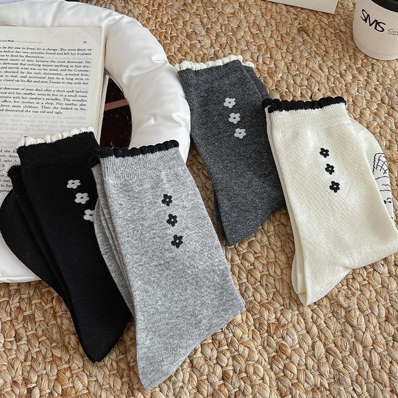 Socks Three-Flower Cartoon Rabbit Socks Korean Gray Lace Pile Stocking Socks