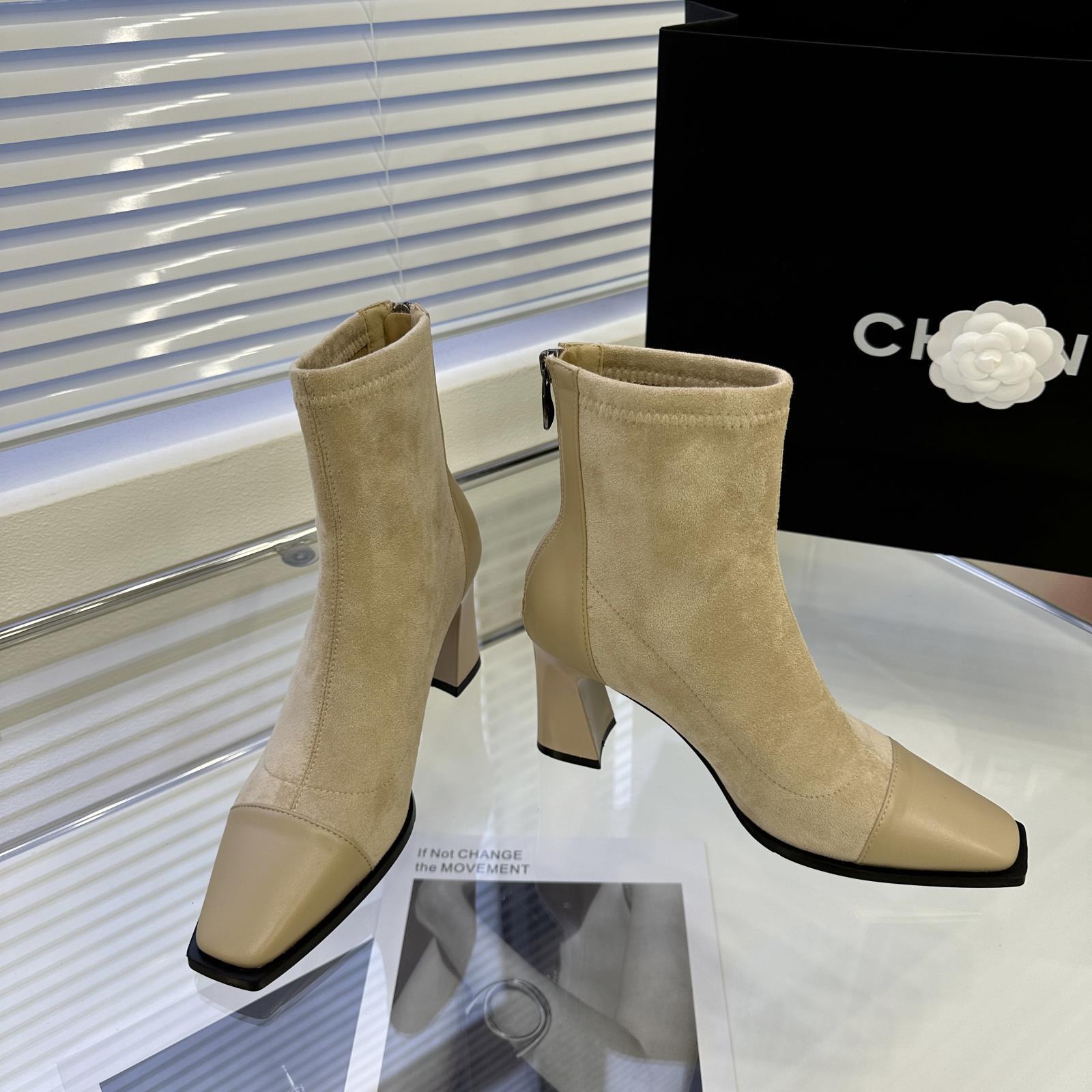 

2025 Spring and Autumn New Thick High Heel Square Head Rear Zipper Low Tube Skinny Suede Splicing Martin Fashion Women s Boots 39 хаки