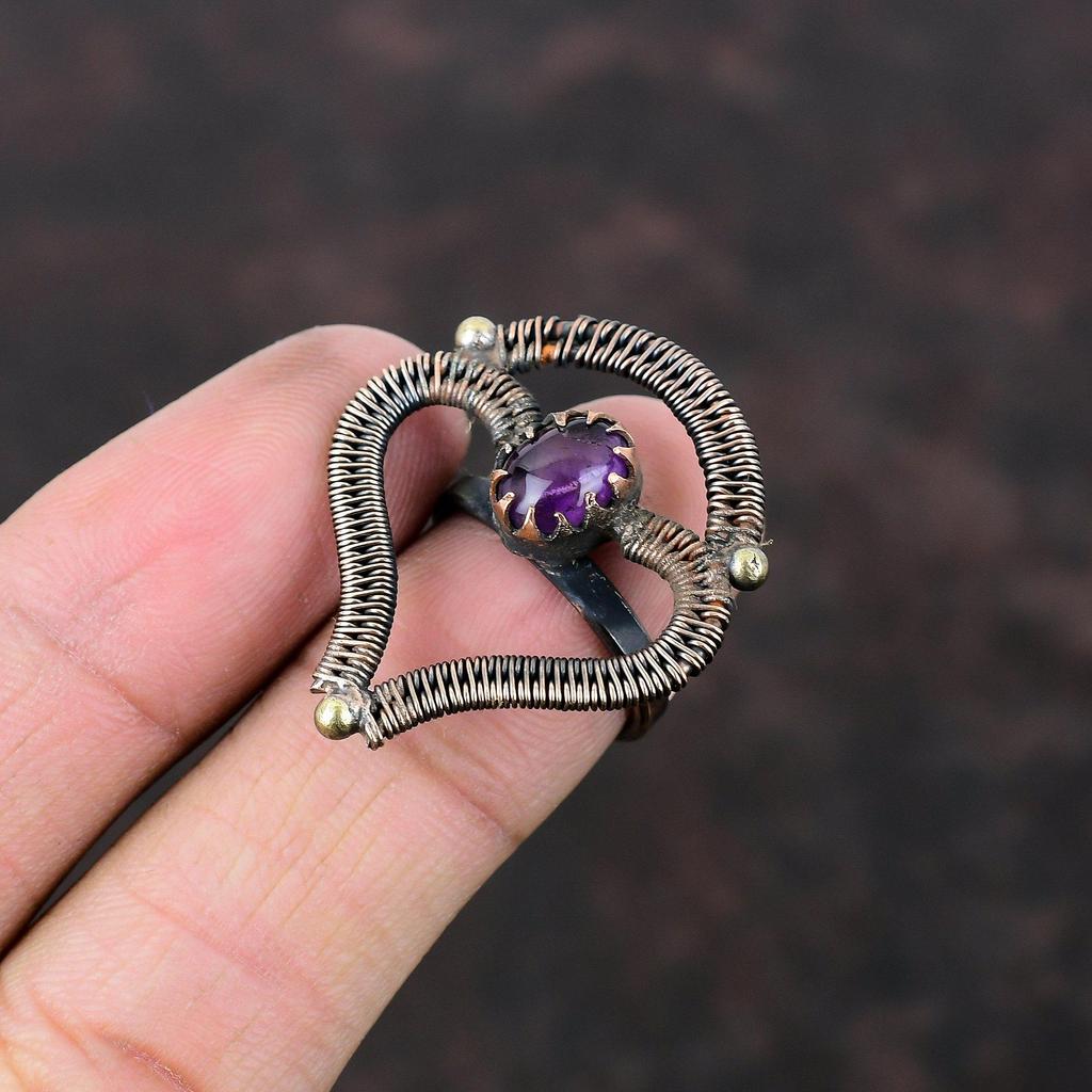 Afrikanischer Amethyst Ring Kupferdraht gewickelt Ring Verstellbarer Ring Handarbeit Draht Wickelschmuck Edelstein Ring Designer Kupfer Schmuck Geschenk für Ihn