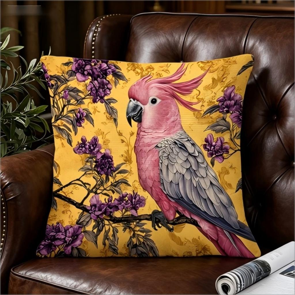 Double Sided Pink Cockatoo Pillow Cover Vintage Tropical Floral Print Cushion Case For Sofa Living Room Boho Nature Home Decor