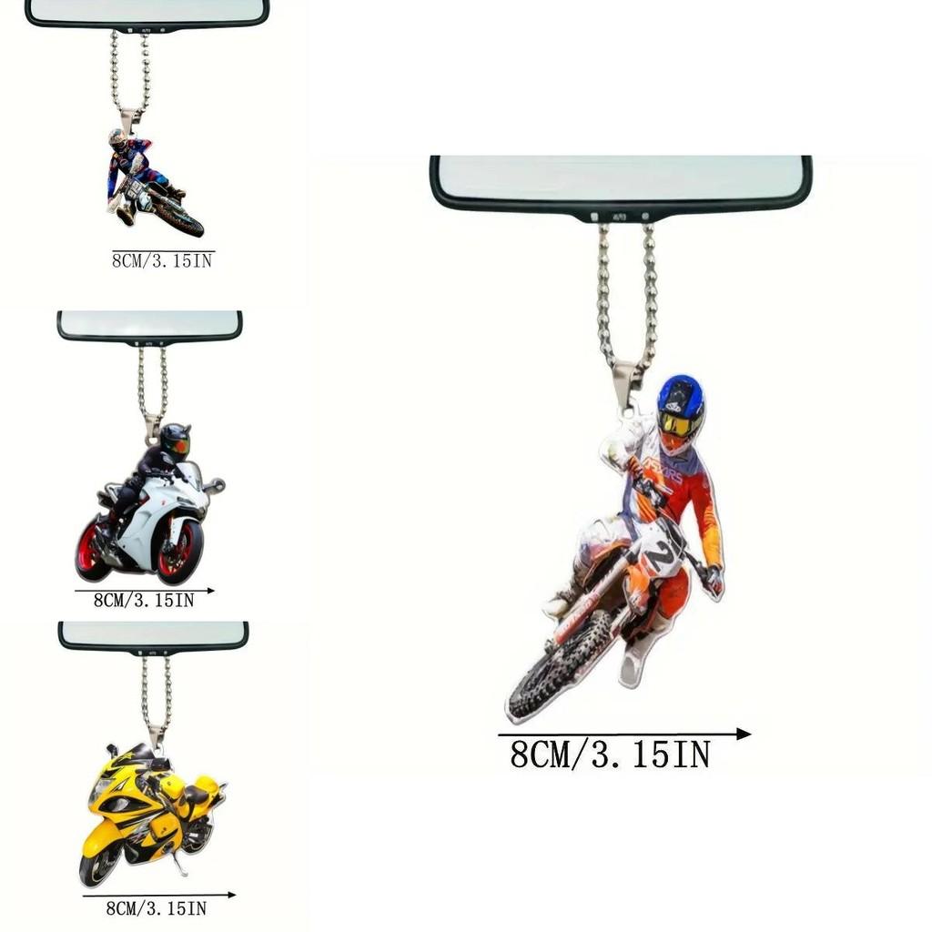 Colorful 2d Motorcycle Acrylic Car Hanging Pendant Stylish Cartoon Design For Decorative Gifts
