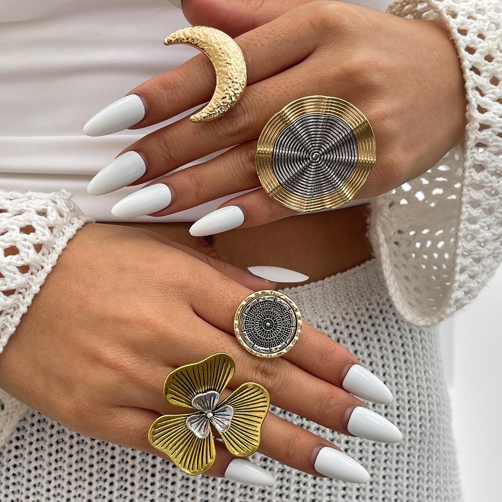 Ingemark 18 Styles Vintage Punk Petal Flowers Rings for Women 2026 Trend Goth Geometric Adjustable Rings New Year Party Jewelry