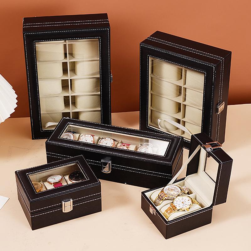 Watch Box Watch Organizer With Lock Removable Pillows Synthetic Leather Storage Case For Men Travel Gifts