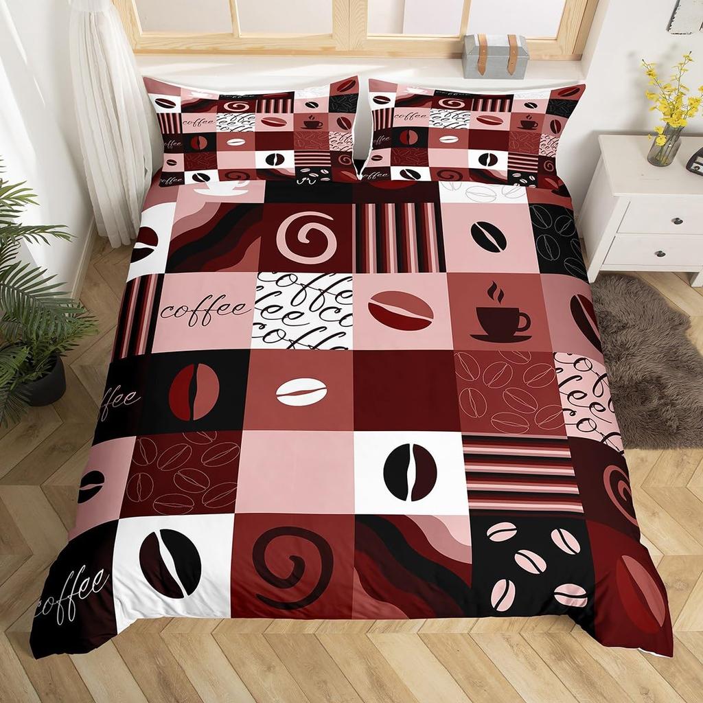 Coffee Duvet Cover Queen King Cartoon Coffee Drink Cup Print Bedding Set Coffee Lover Comforter Cover Modern Brown Quilt Cover