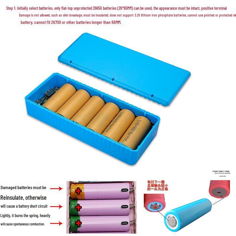 Solderless 6-Cell 26650 Battery Box Quick Charge PD Power Bank Shell Kit