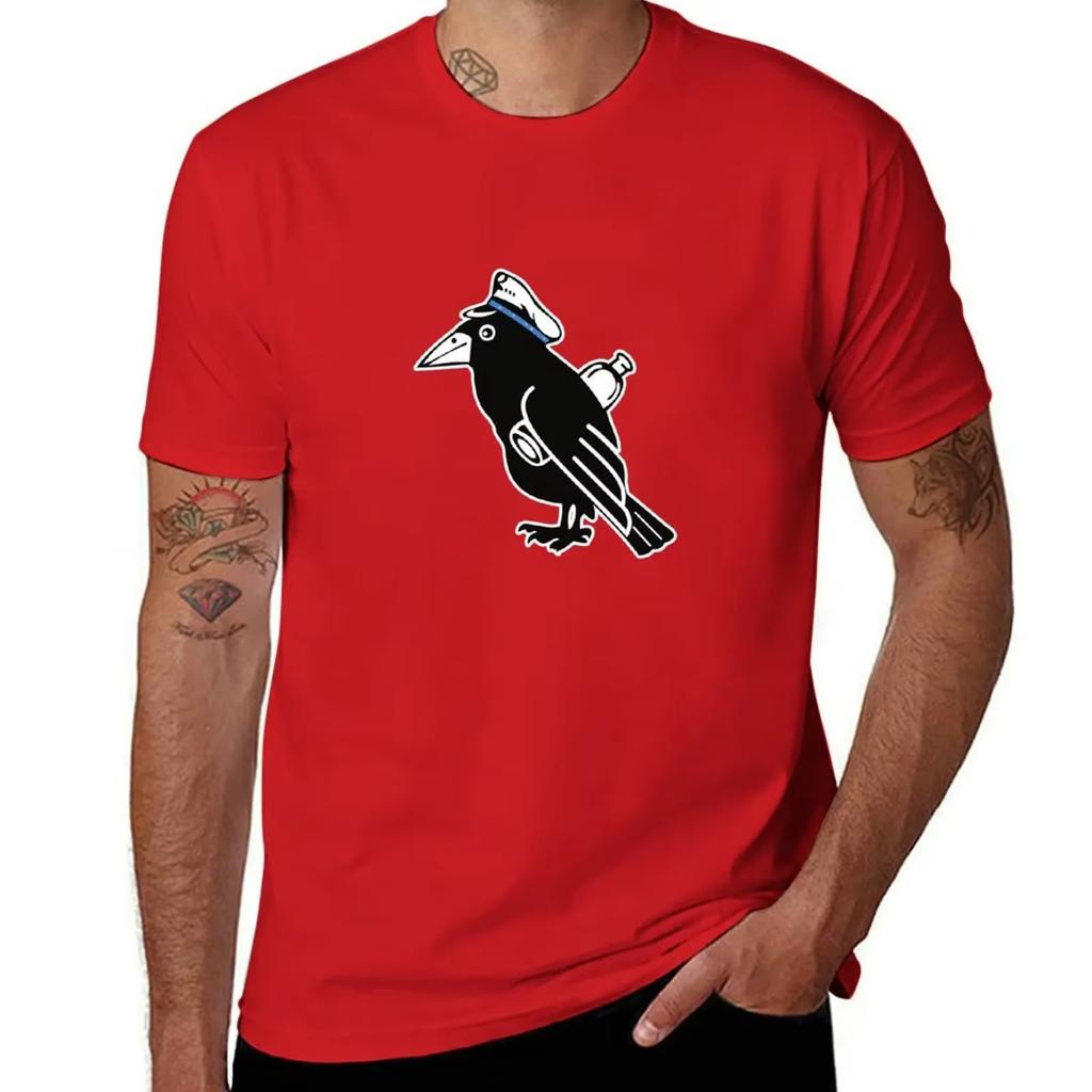 Raven with Bottle Wearing Cap - Clean Style T-Shirt Designer Shirts Anime Men Workout Shirt