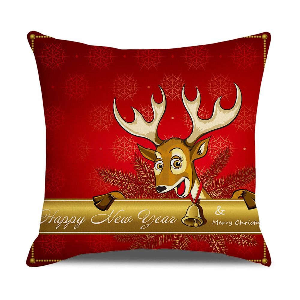 New Red and White Christmas Pillowcase Homewares Cartoon Elk Linen Sofa Pillowcase