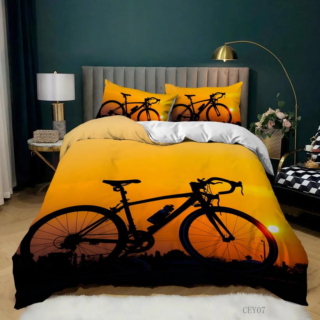 Bicycle Duvet Cover CollectionBike Sketch Artwork Decorative 3 Piece Bedding Collection With 2 Pillow ShamsQueen King Size With Quilt Cover