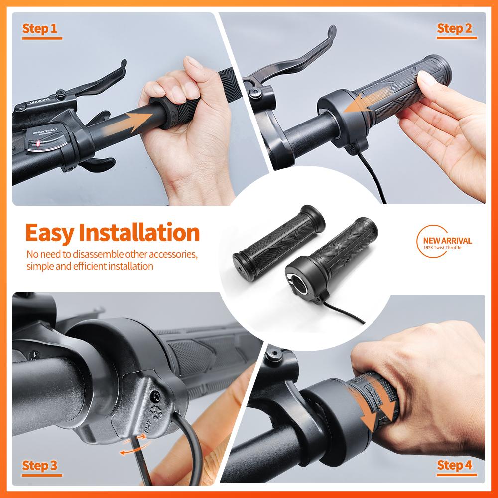 WUXING 192X  Full Twist Throttle Electric Bicycle Right Handle Throttle Waterproof/SM Connector for E Bikes or Electric Scooter